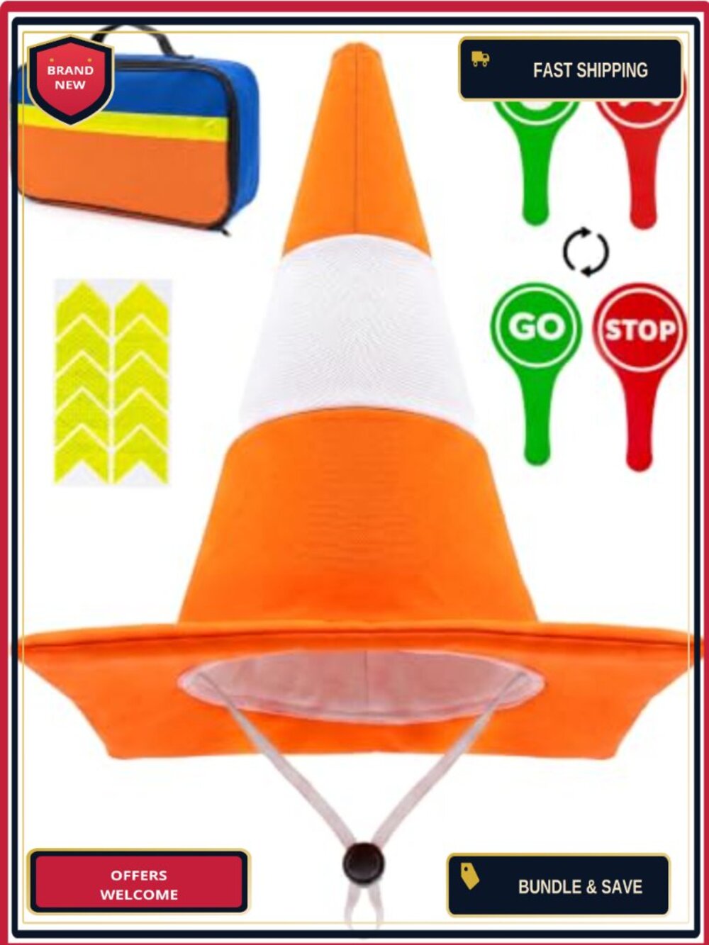 Adult Traffic Cone Costume Set Halloween Cone Hat Construction Party 5 Piece